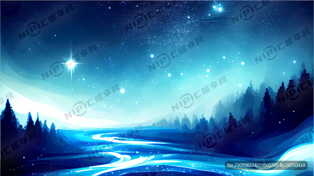 蓝色抽象星空河流