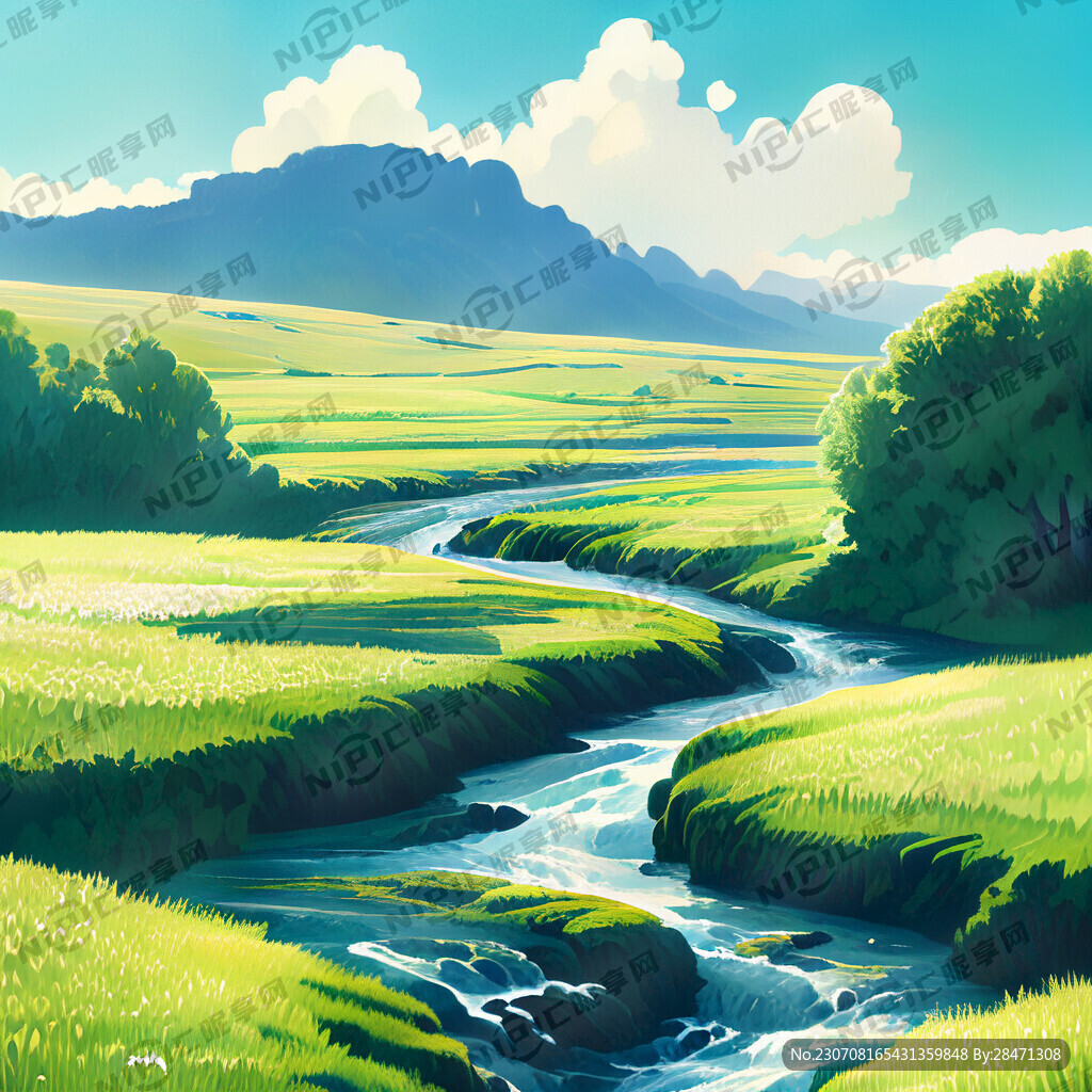 瀑布河流 平原草地 自然风光