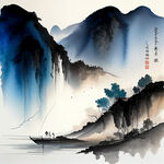星辰大海，垂钓，大师，国潮风格，宏大场景，壮美景色