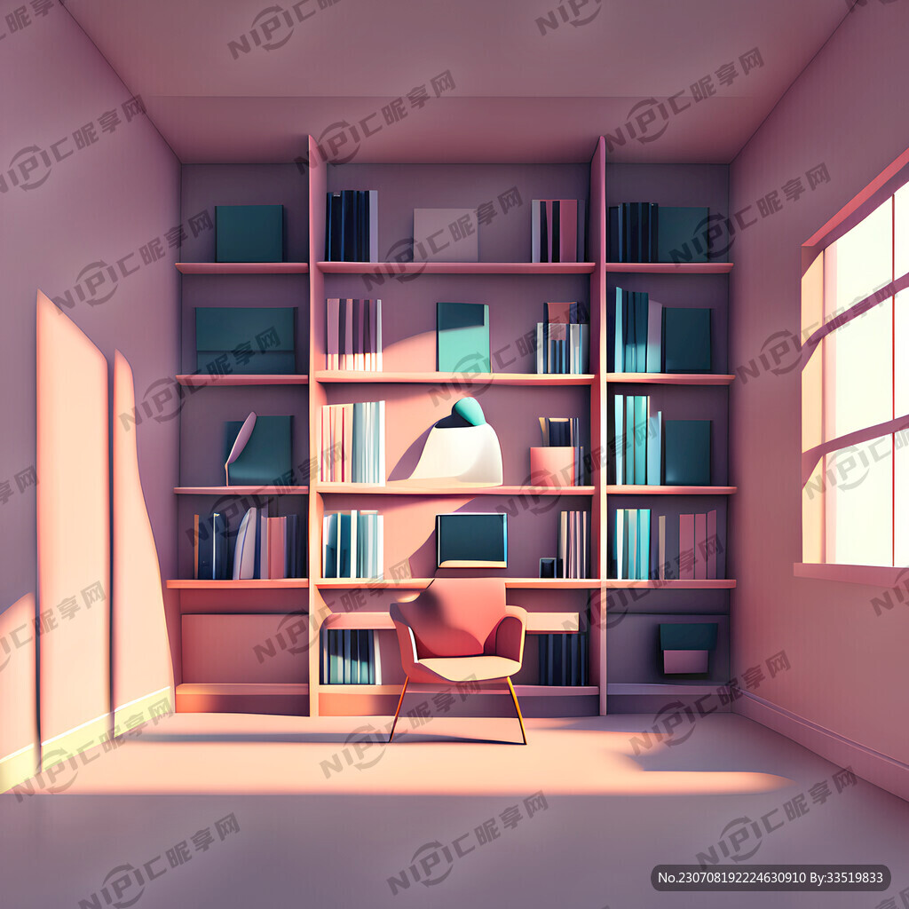 AI创作图书房书架背景现代简约nipic.com-昵图网