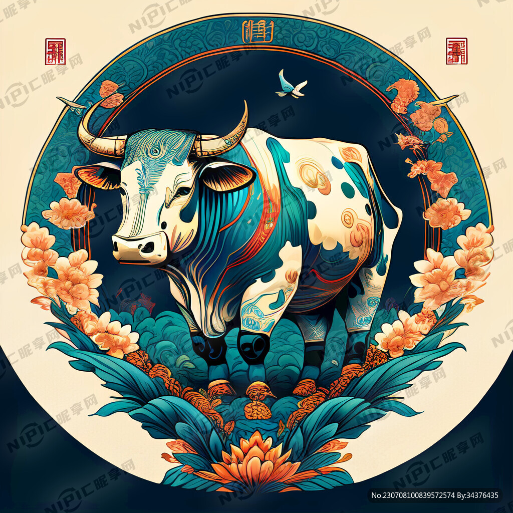 牛 十二生肖 画风明亮 有层次