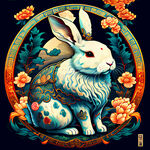 兔，十二生肖，画风明亮，色彩丰富，有层次