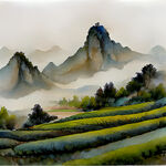 茶山，画风明亮，色彩丰富，有层次