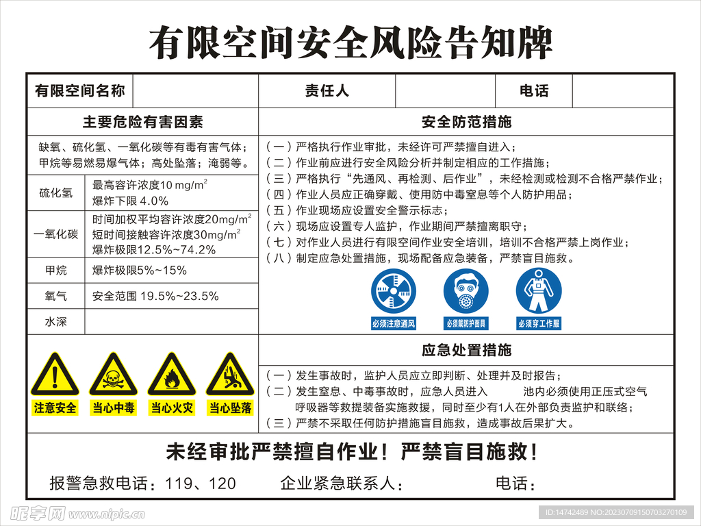 有限空间安全风险告知牌