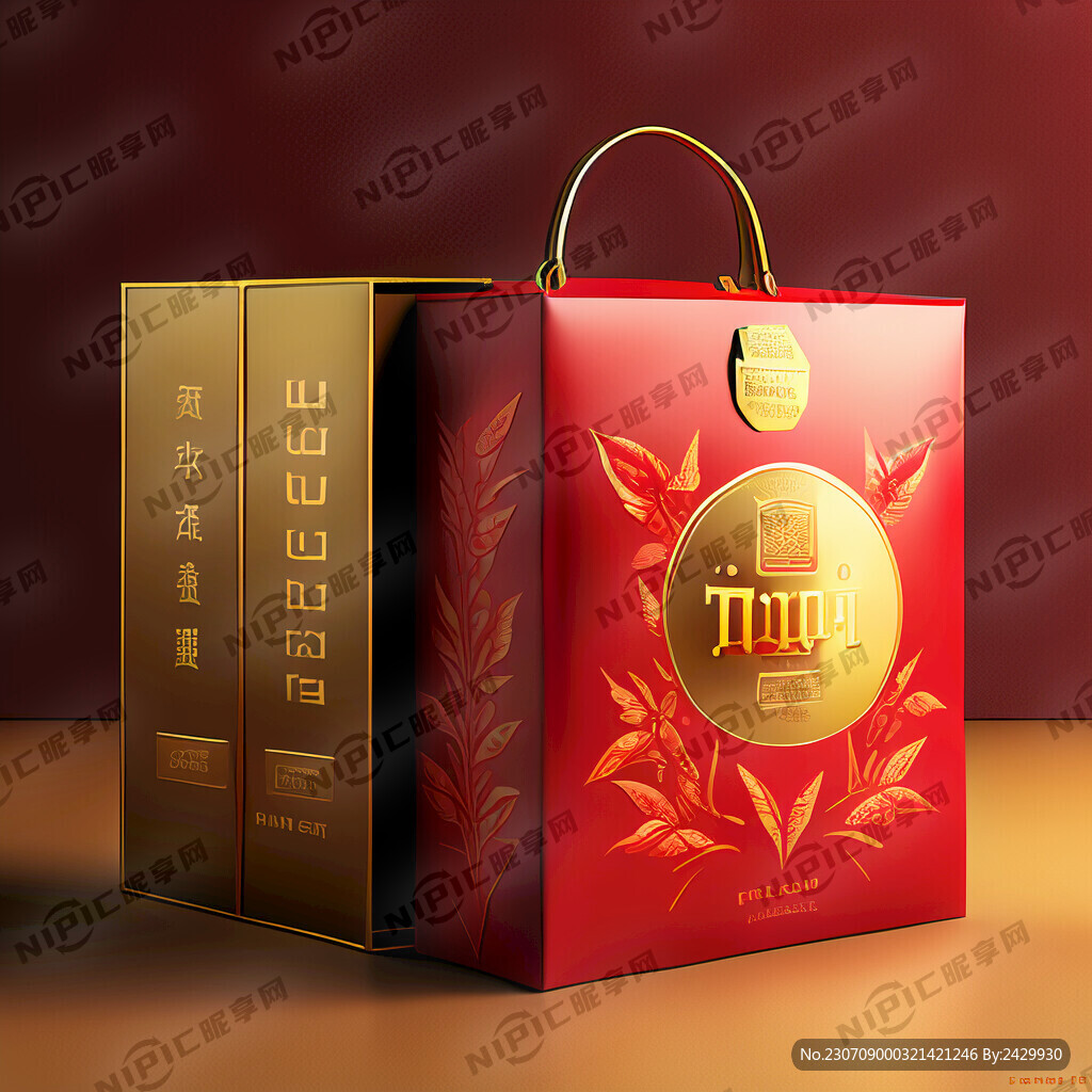一款红色茶叶包装。包装表面是金