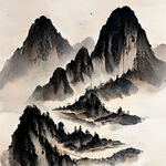 山谷，中国风，中国画，山水，水墨风格，写意，意境，高雅，高清，仙风道骨。