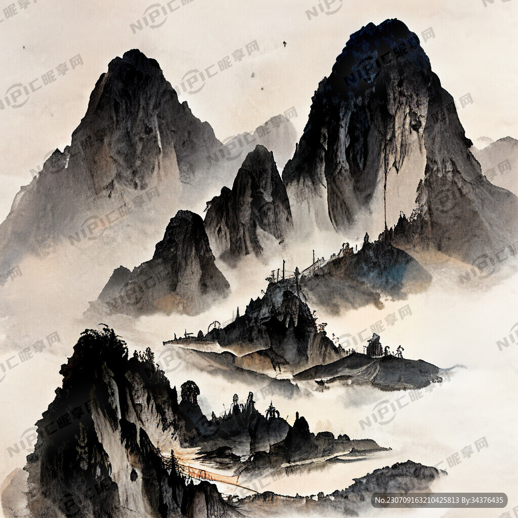 山谷 中国风 中国画 山水