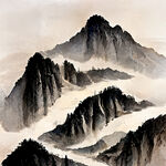 山谷，中国风，中国画，山水，水墨风格，写意，意境，高雅，高清，仙风道骨。