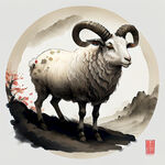 十二生肖，羊，层次感强，国画手绘