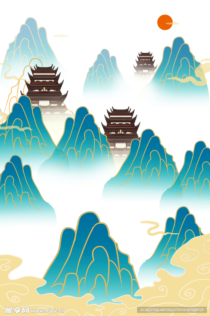 山水楼台插画