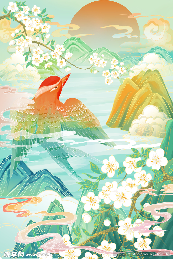 山水花鸟插画