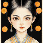 小学生，古风，唯美，精致头发刻画，元气可爱，大眼睛，美少女，抱着橘色小猫咪