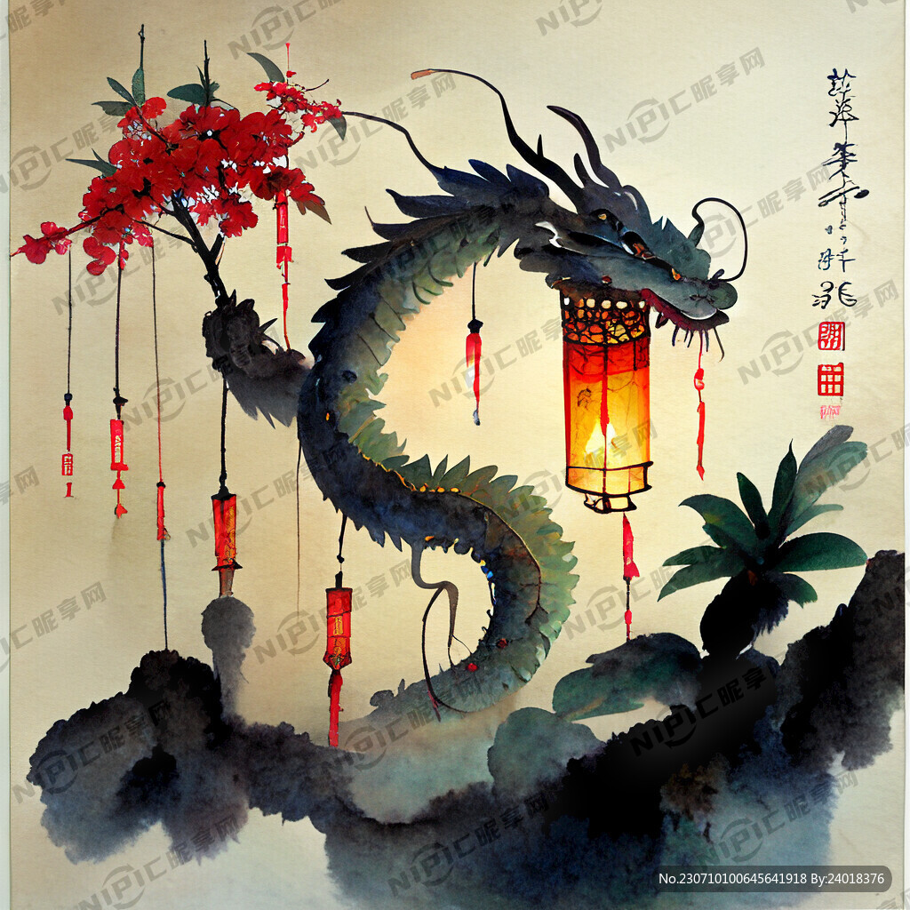 新年 炮竹 许愿灯 中国龙
