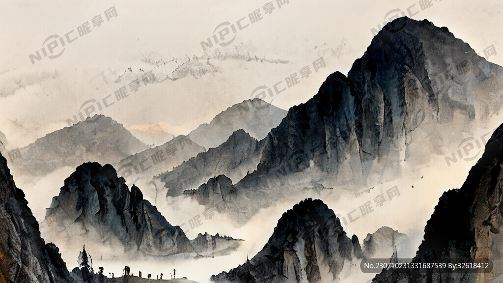 山谷 中国风 中国画 山水