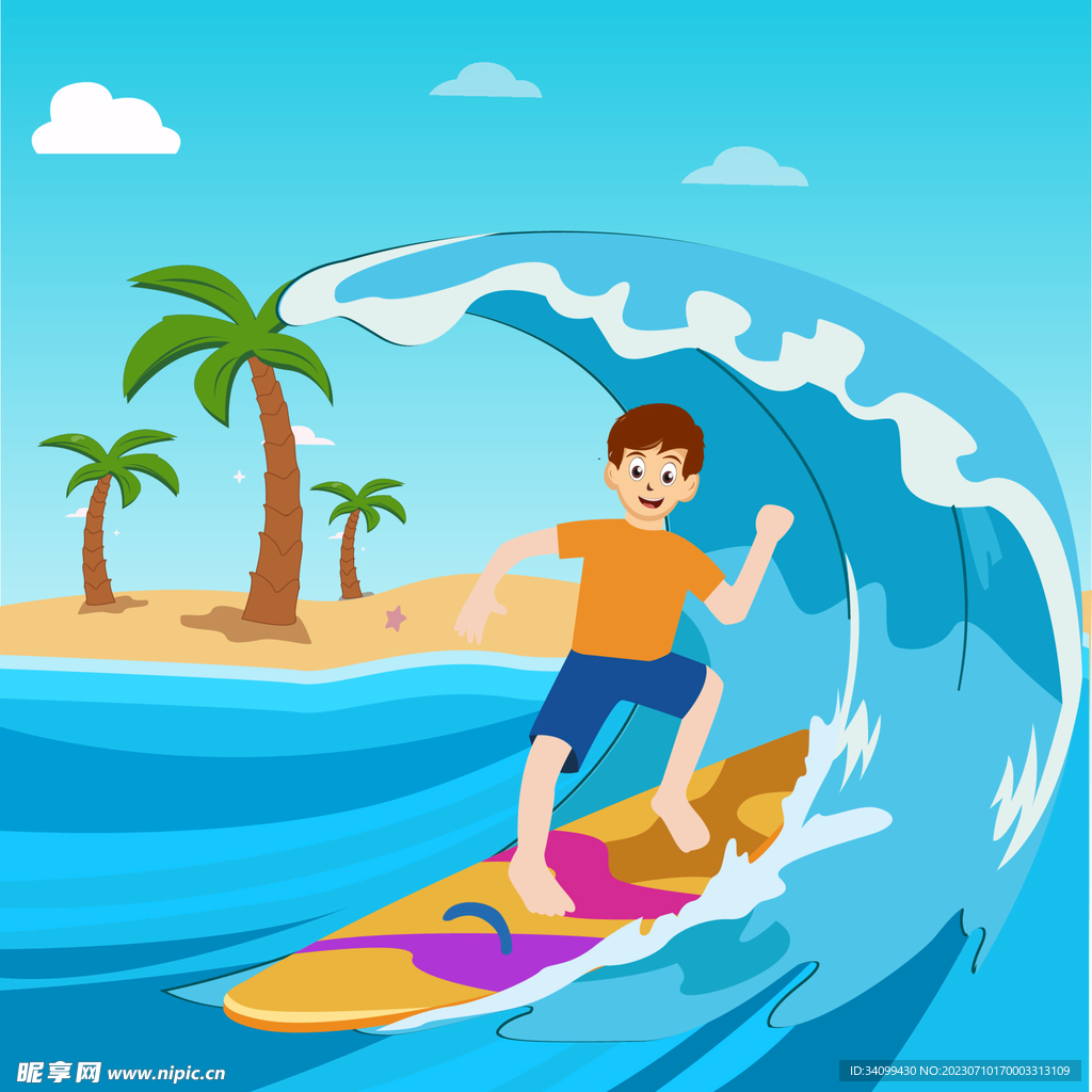 卡通冲浪运动海报设计图__广告设计_广告设计_设计图库_昵图网nipic.com