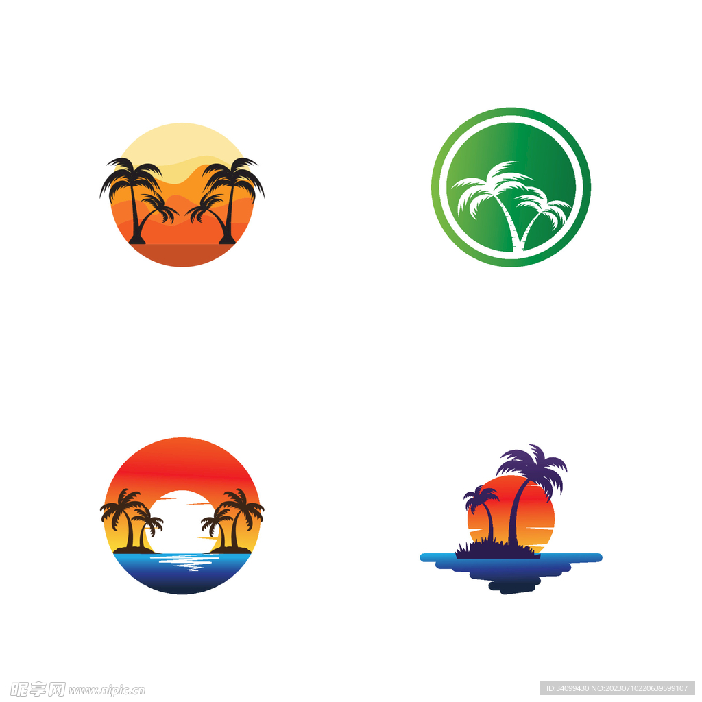 夏天沙滩度假椰子树logo