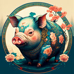 十二生肖，猪，画风明亮，层次感强