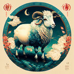 十二生肖，羊，画风明亮，层次感强