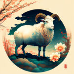十二生肖，羊，画风明亮，层次感强