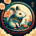 十二生肖，鼠，画风明亮，层次感强