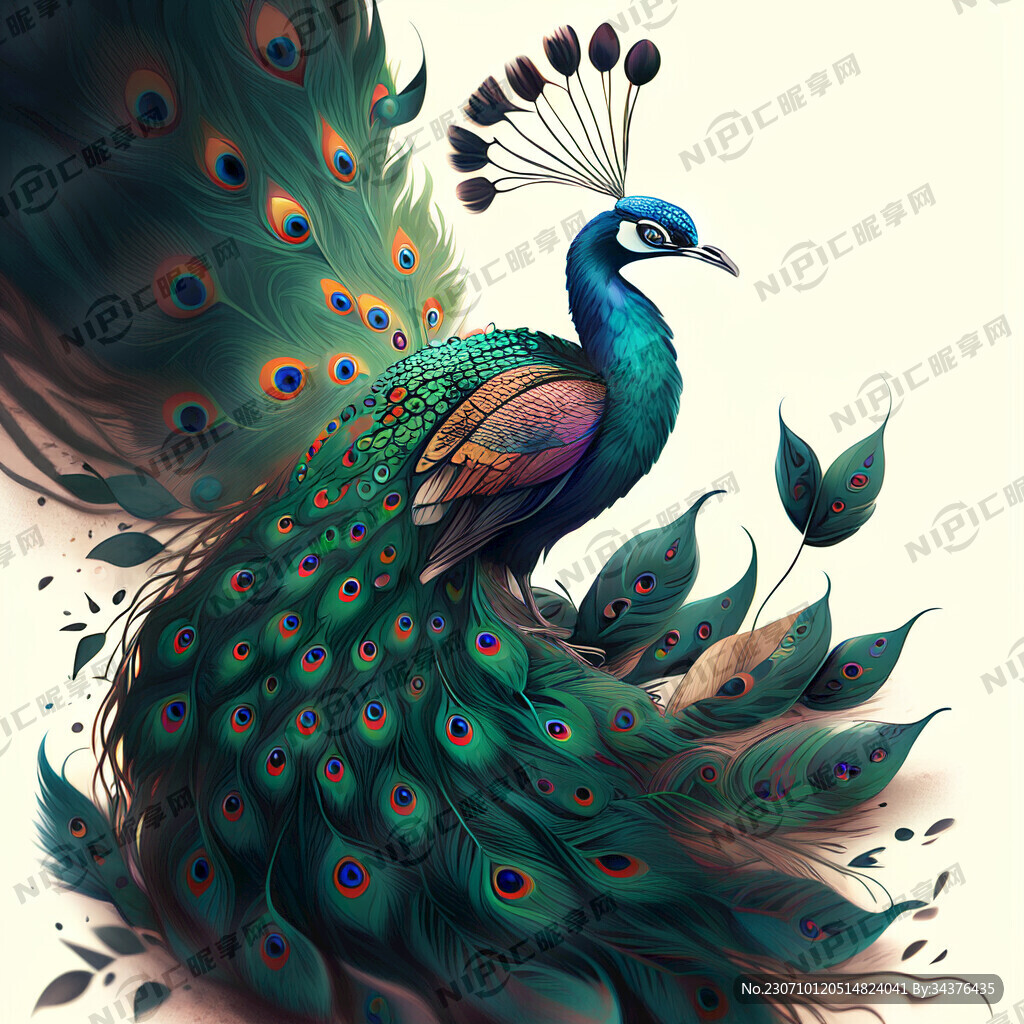 茶叶 孔雀插画 画风明亮