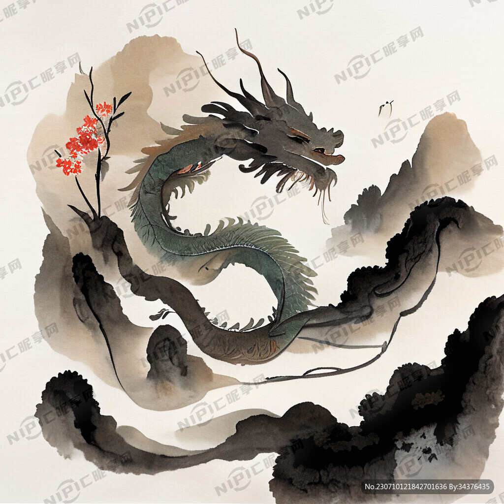 茶叶 龙插画 国画风 画风明亮