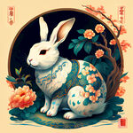 十二生肖，兔，画风明亮，层次感强