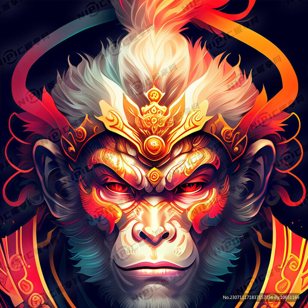 孙悟空正脸机甲风格图案炫彩渐变