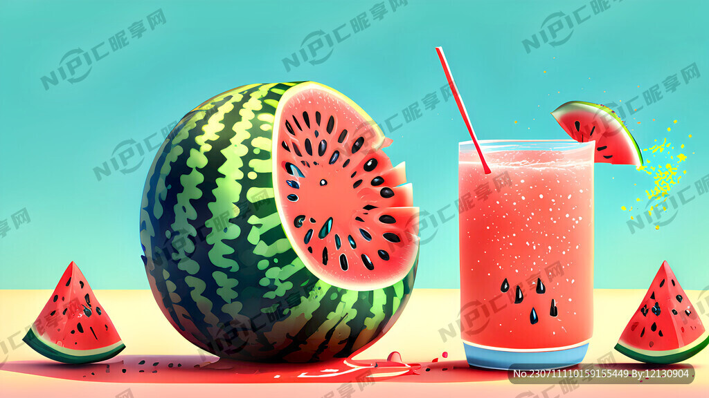 夏天 西瓜地吃西瓜西瓜汁喷洒