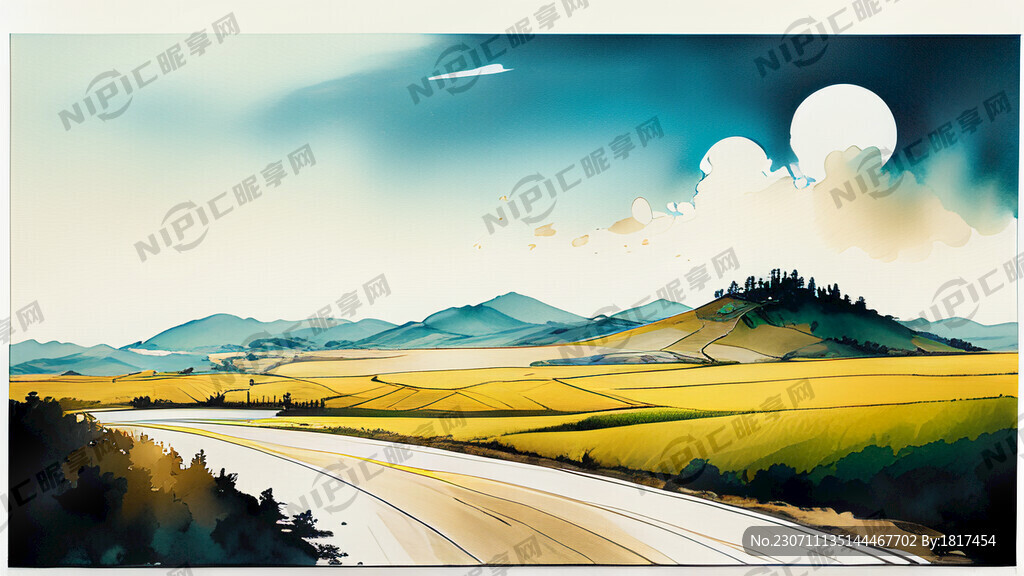蓝天白云 绿色山脉 公路