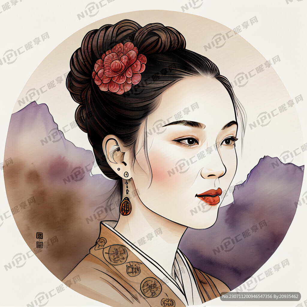 中国乡村喜感女性正面头像 标识