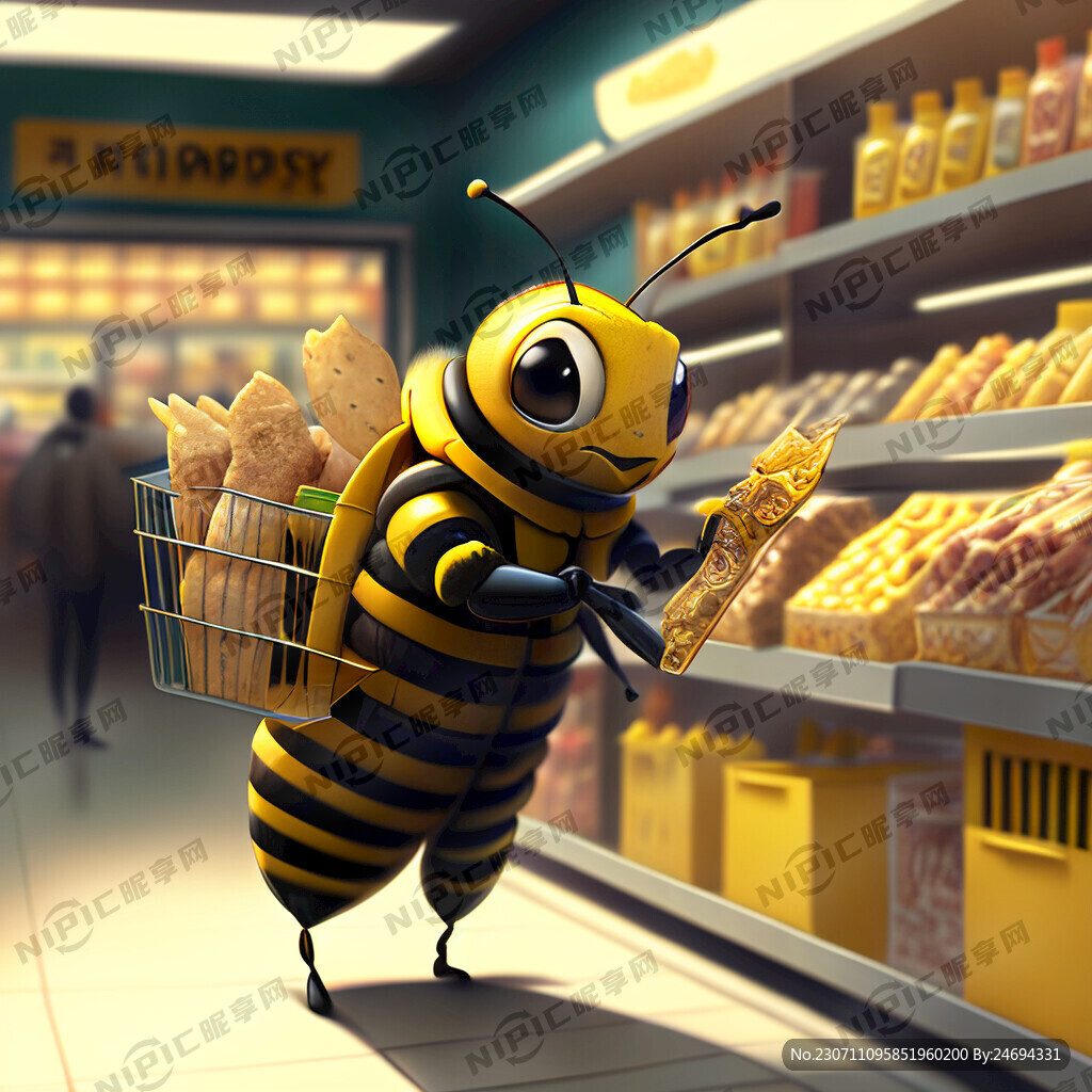 蜜蜂人在零食店购物