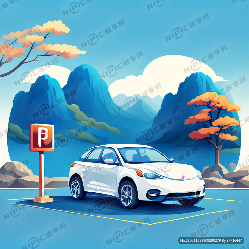 海报 免费停车 蓝色背景风格