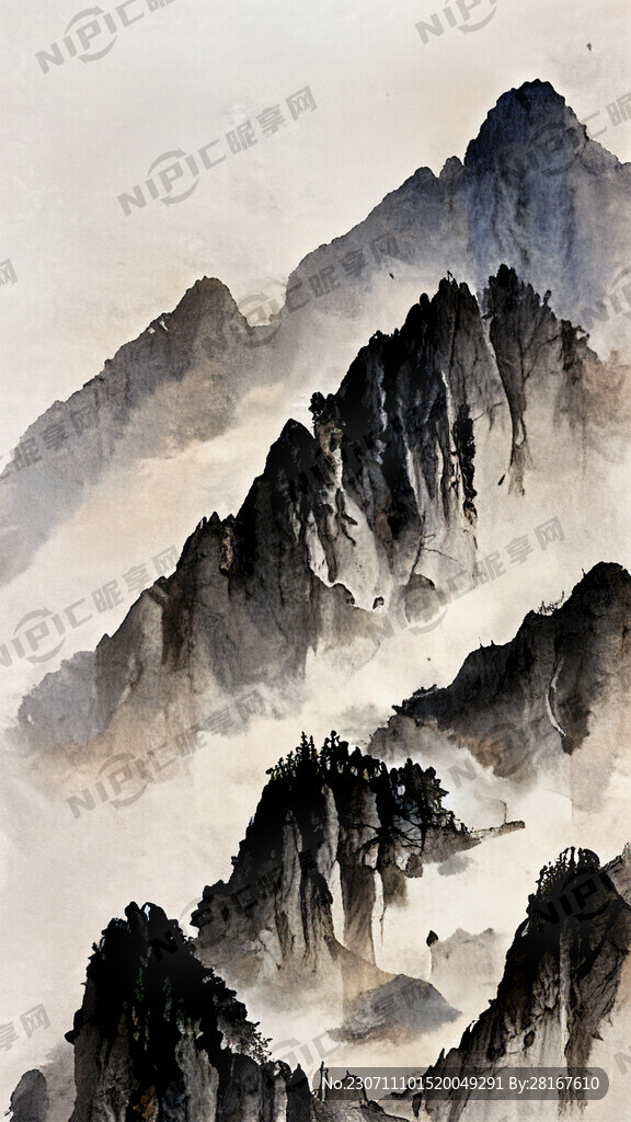 山谷 中国风 中国画 山水