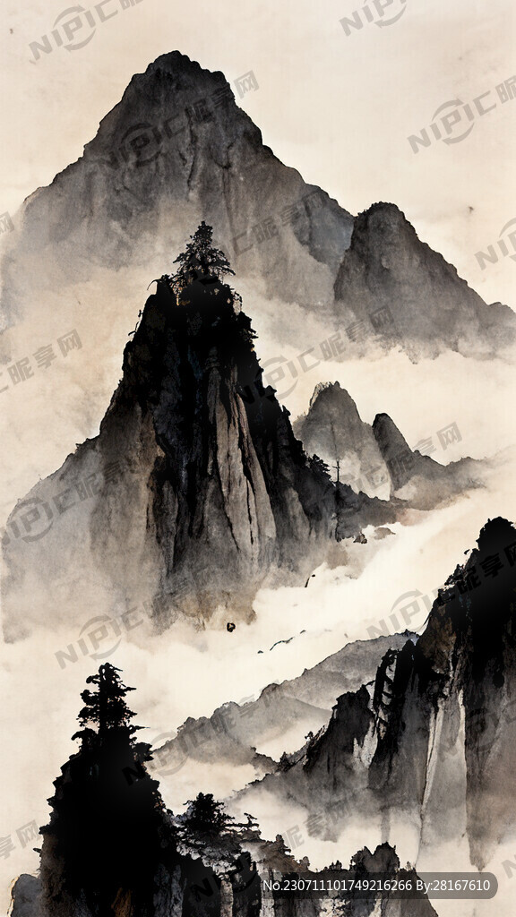 山谷 中国风 中国画 山水
