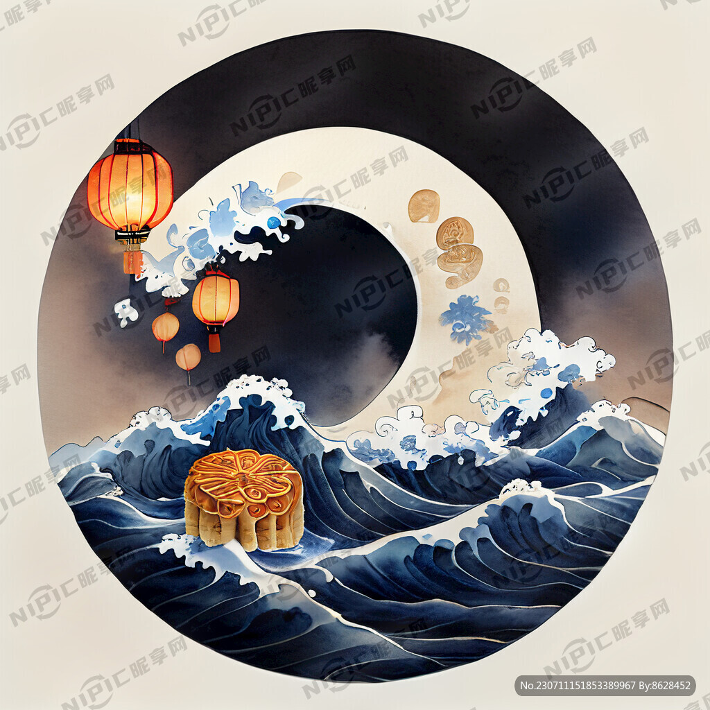 国庆 中秋 月亮 月饼 海浪