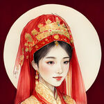 古代中国新娘害羞唯美华冠红色婚服可爱盖头