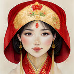 古代中国新娘害羞唯美华冠红色婚服可爱盖头细腻