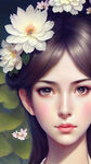 古风动漫少女，唯美春日花神，面容精致，毛发精致，3D立体，花朵盛开，CG，超细节，超高清，水彩画