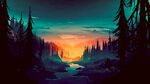 夜晚森林插画风格背景
