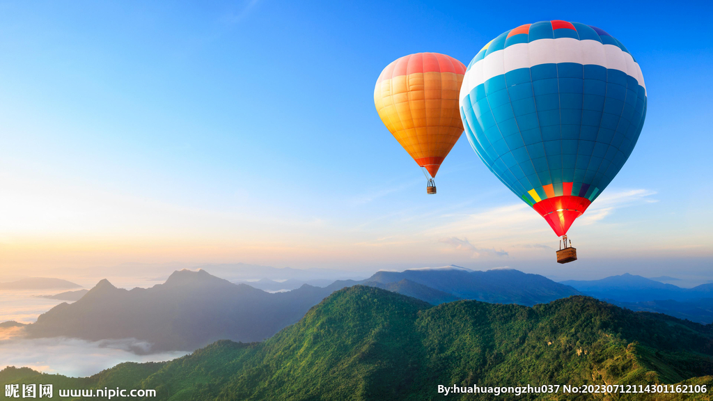 空中热气球风景背景