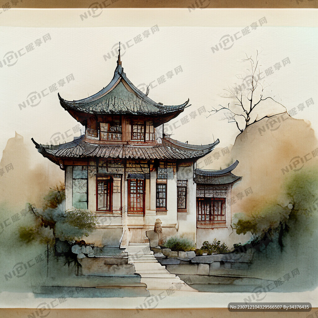 中国古建筑 古朴 色彩明亮