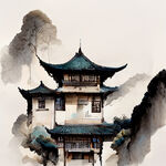 中国云南古建筑，古朴，色彩明亮，层次分明