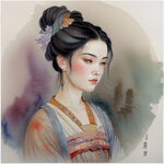 中国唐代人物，典雅，色彩明亮，层次分明