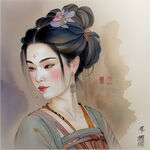 中国唐代人物，典雅，色彩明亮，层次分明