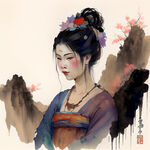中国唐代人物，典雅，色彩明亮，层次分明