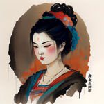 中国唐代人物，典雅，色彩明亮，层次分明