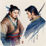 中国古代武侠人物，色彩明亮，层次分明