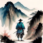 中国古代武侠人物，色彩明亮，层次分明