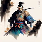 中国古代武侠人物，色彩明亮，层次分明